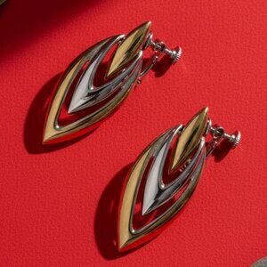 Napier Goldtone Silvertone Metallic Clipon Leaf Earrings